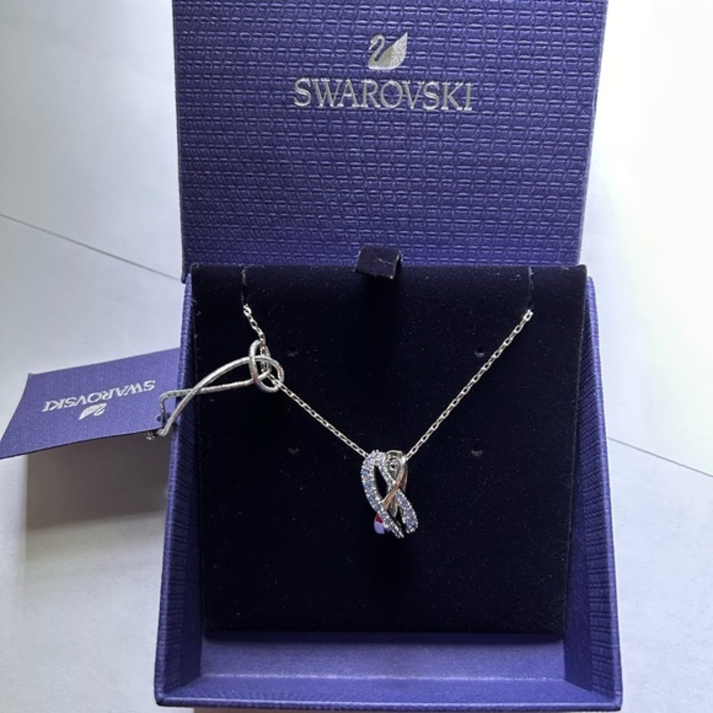 NWT SWAROVSKI Women Silver Necklace with Clear and Light Blue Crystal Accents